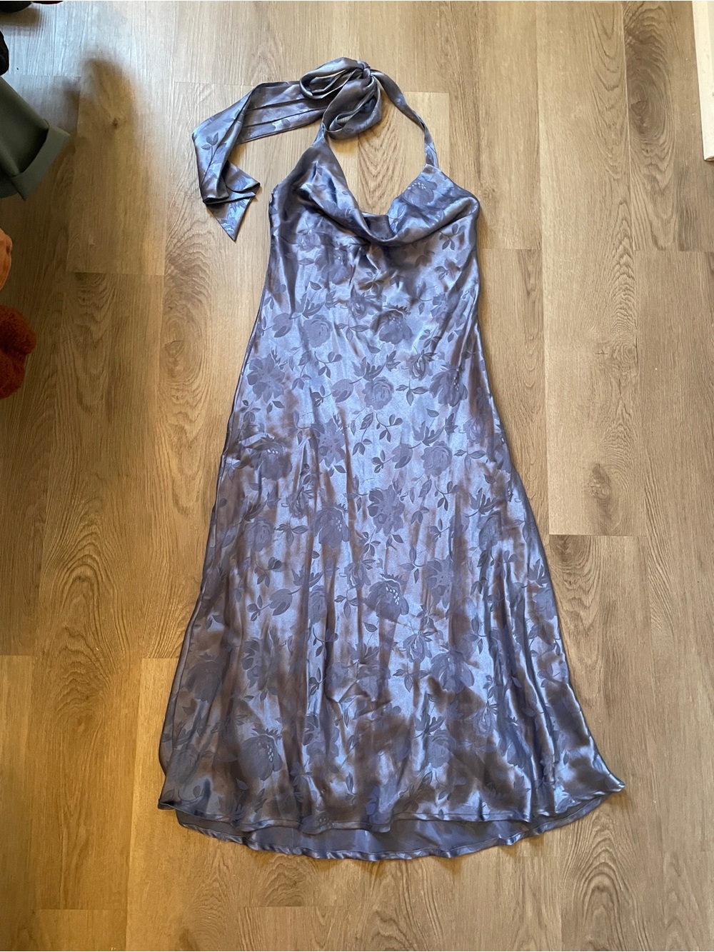 Blue Lulus Satin Cowl Neck Halter Dress
